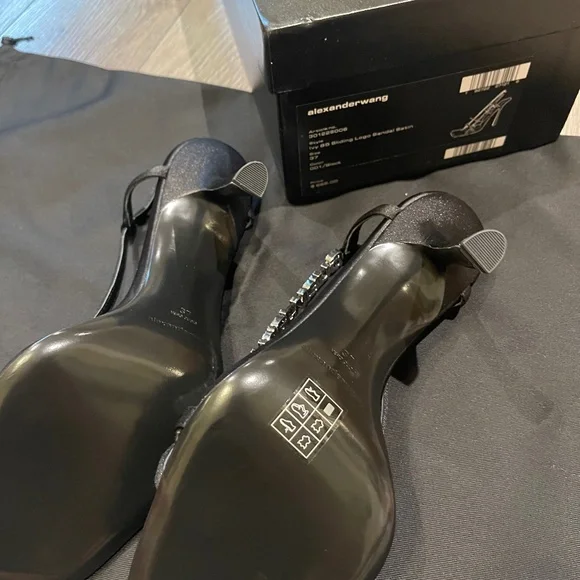 ALEXANDER WANG 85mm Ivy Sliding Logo Satin Sandals EU37 - Picture 7 of 9